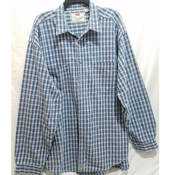 Vintage LEVI'S Denim Plaid Button Up Long Sleeves - Picture 1 of 4